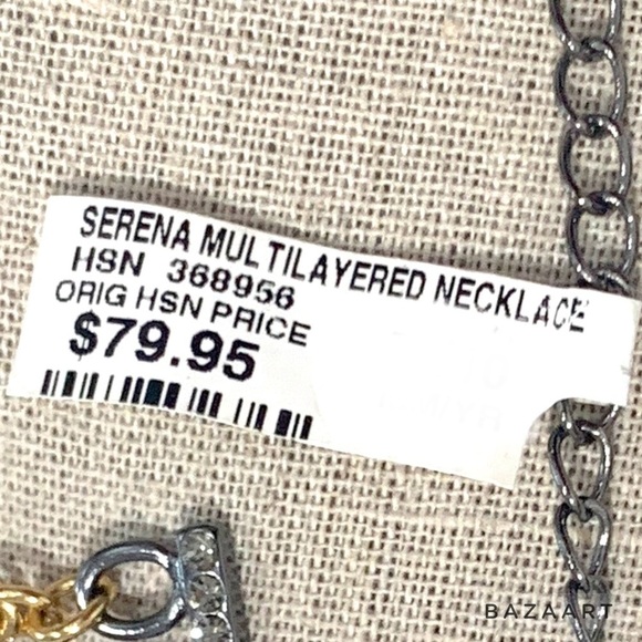 Mix Metal Layered Chain Necklace Faux Pearl Accents –Gold & Gunmetal. - Picture 4 of 4